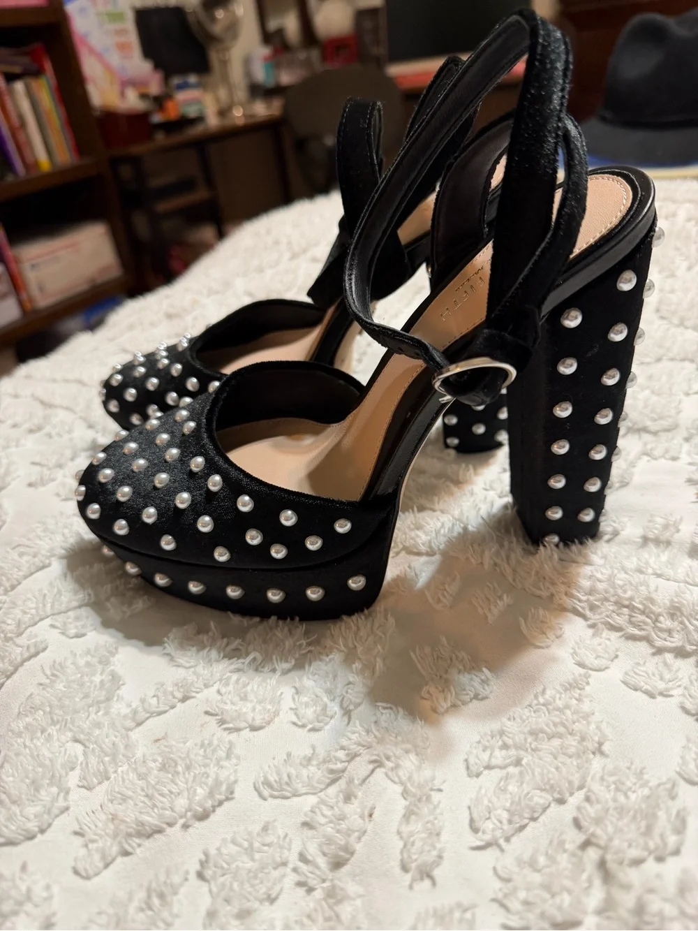 ANTONIO MELANI Black Pearl-Stud Platform Sandals